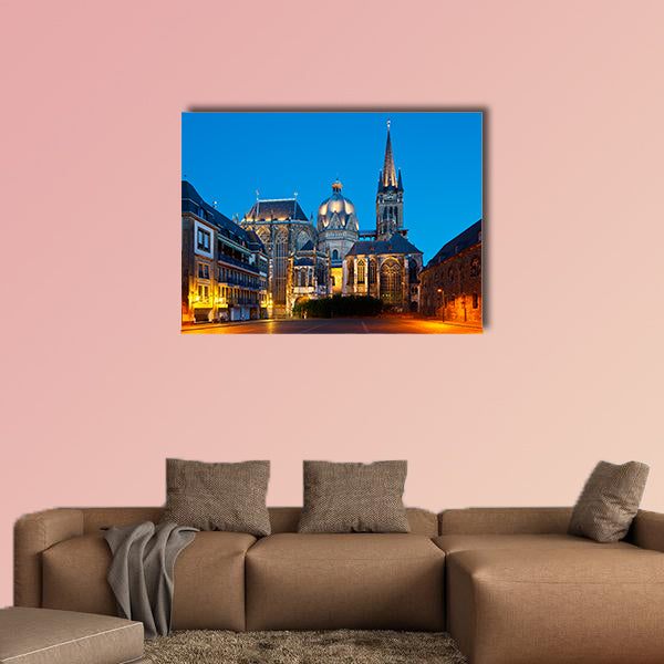 The cathedral of Aachen, Germany with night blue sky wall art