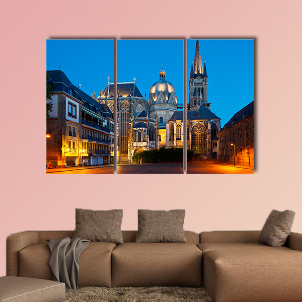The cathedral of Aachen, Germany with night blue sky wall art