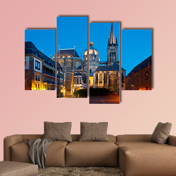 The cathedral of Aachen, Germany with night blue sky wall art