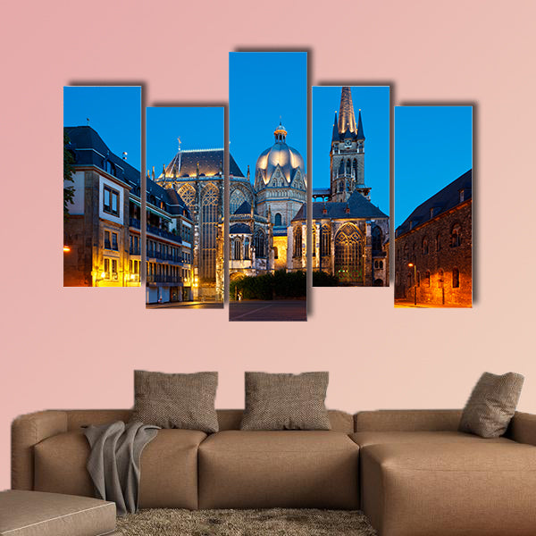The cathedral of Aachen, Germany with night blue sky wall art