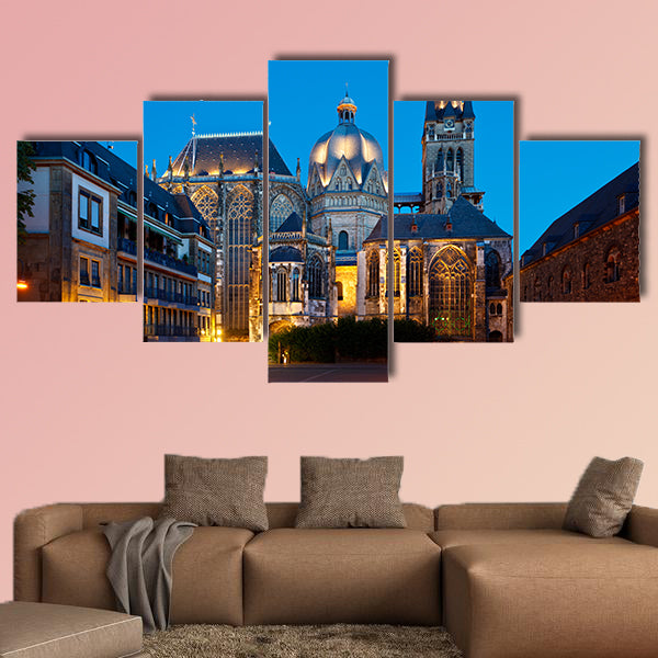 The cathedral of Aachen, Germany with night blue sky wall art