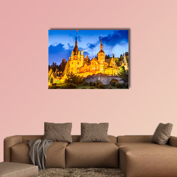 Idyllic landscape with Peles Castle built by Kings of Romania multi panel canvas wall art