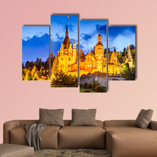 Idyllic landscape with Peles Castle built by Kings of Romania multi panel canvas wall art