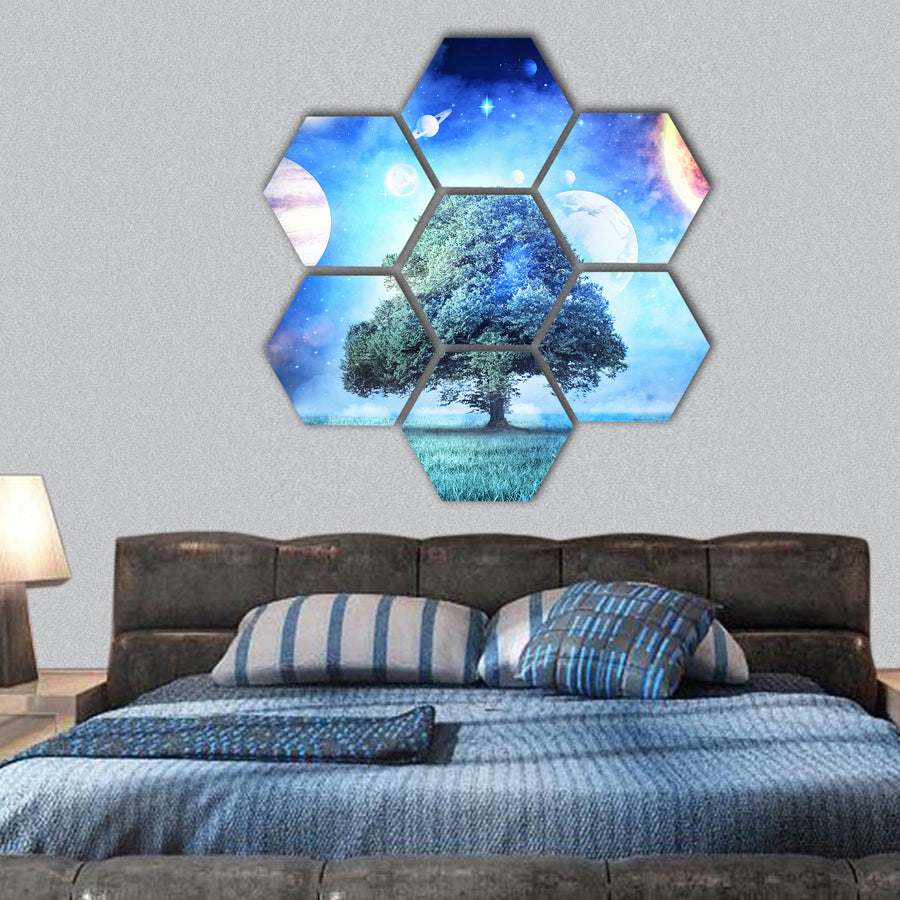 Composite image of solar system hexagonal canvas wall art