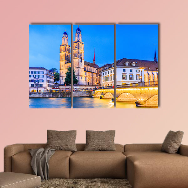 Zurich River along with the historic view of canvas wall art