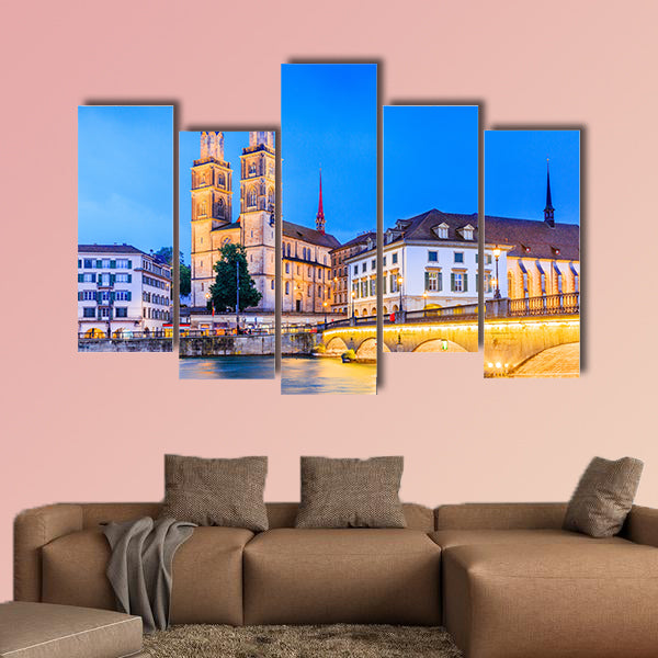 Zurich River along with the historic view of canvas wall art