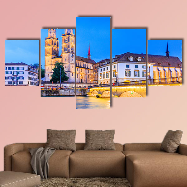 Zurich River along with the historic view of canvas wall art