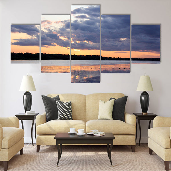 summer sunset in Latvia on river Daugava Multi panel canvas wall art