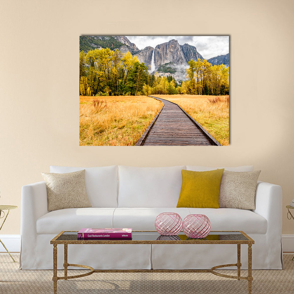 Meadow with boardwalk in Yosemite National Park  multi panel canvas wall art