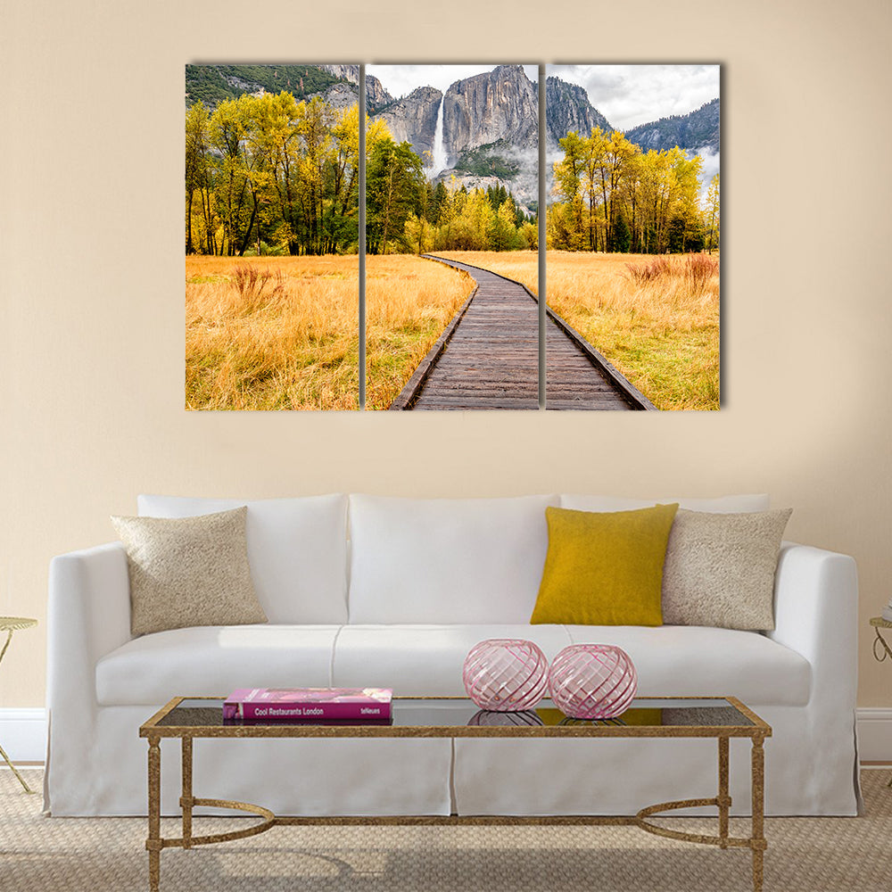 Meadow with boardwalk in Yosemite National Park  multi panel canvas wall art