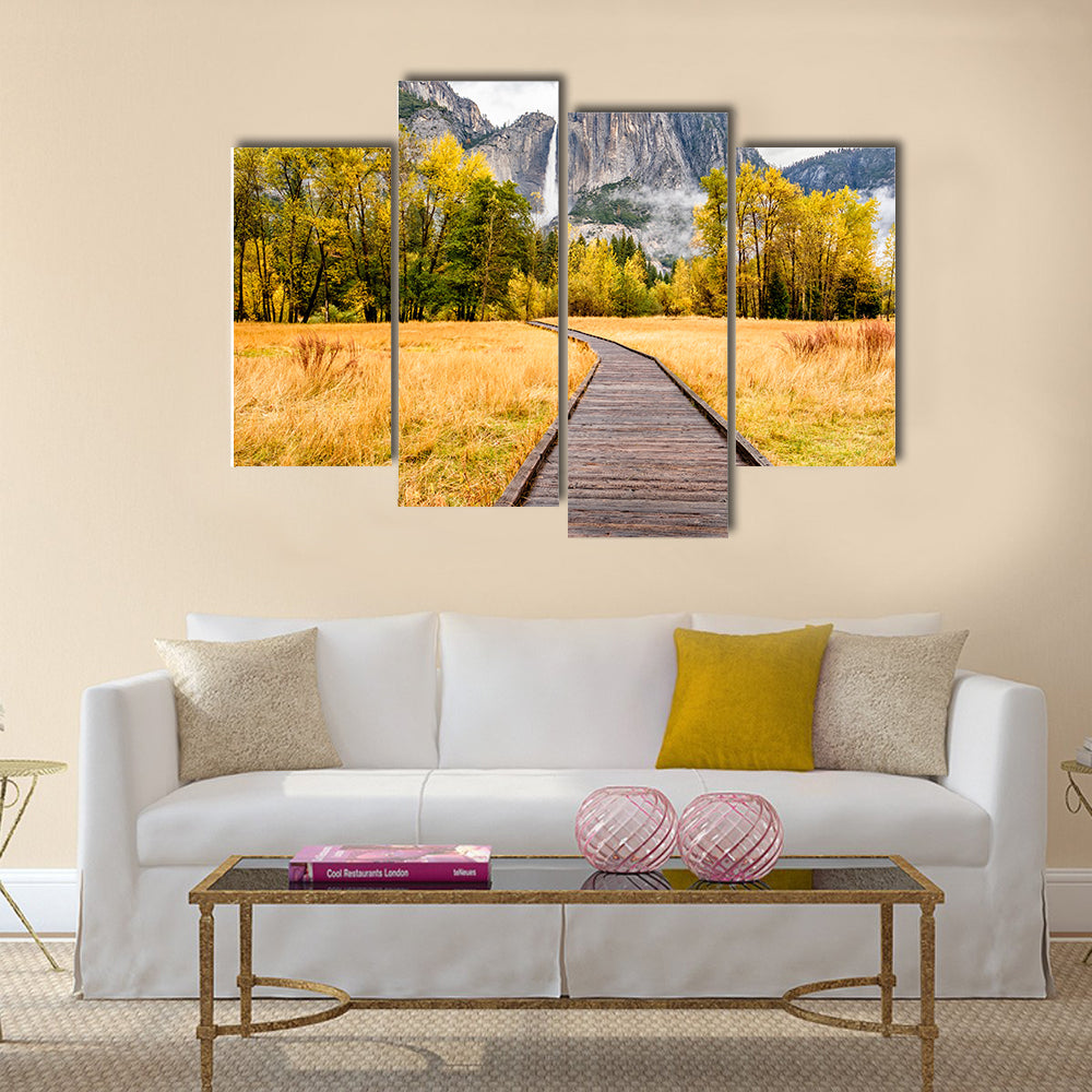 Meadow with boardwalk in Yosemite National Park  multi panel canvas wall art