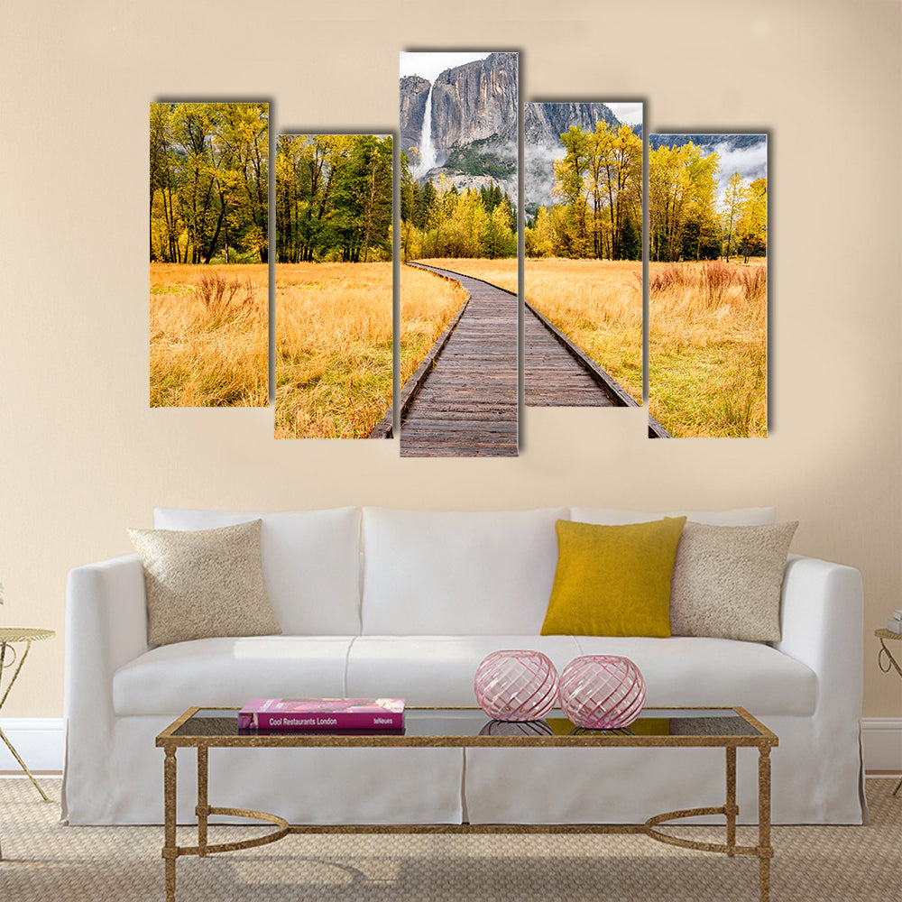 Meadow with boardwalk in Yosemite National Park  multi panel canvas wall art
