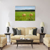 Green meadow with hay rolls Multi panel canvas wall art