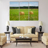 Green meadow with hay rolls Multi panel canvas wall art