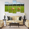 Green meadow with hay rolls Multi panel canvas wall art