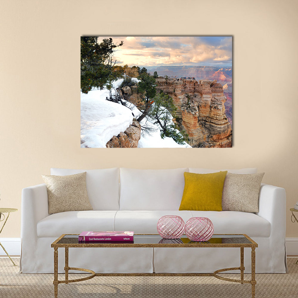 Grand Canyon panorama view in winter with snow and clear blue sky Multi panel canvas wall art