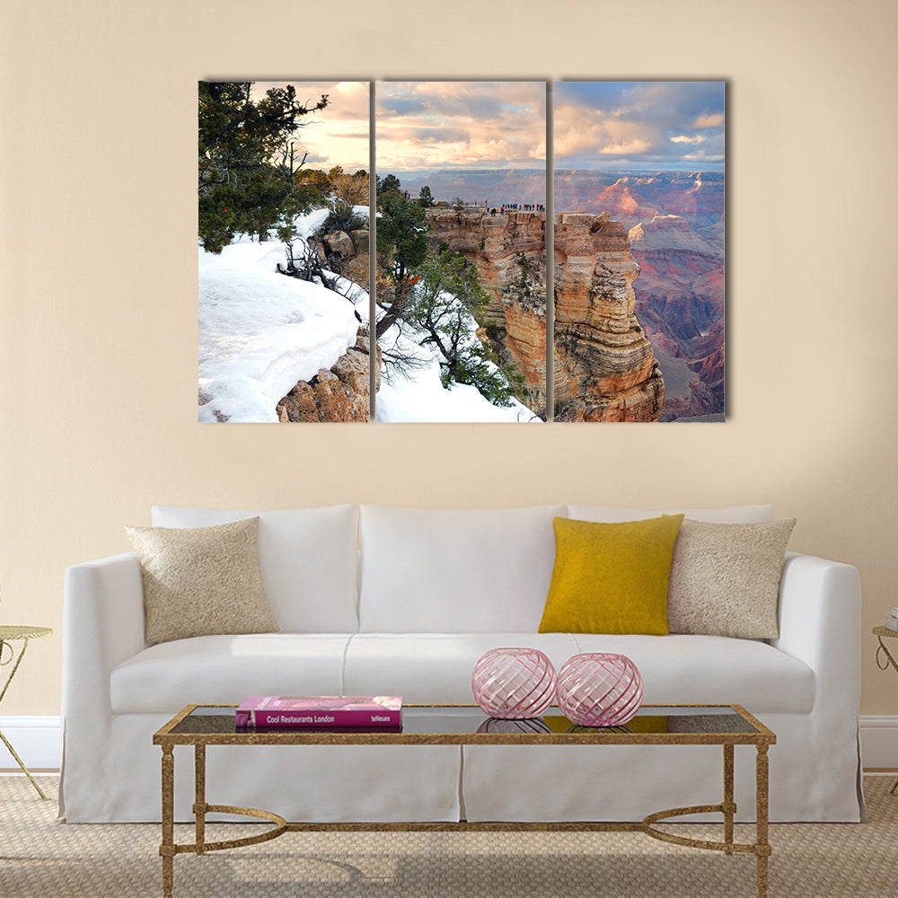 Grand Canyon panorama view in winter with snow and clear blue sky Multi panel canvas wall art