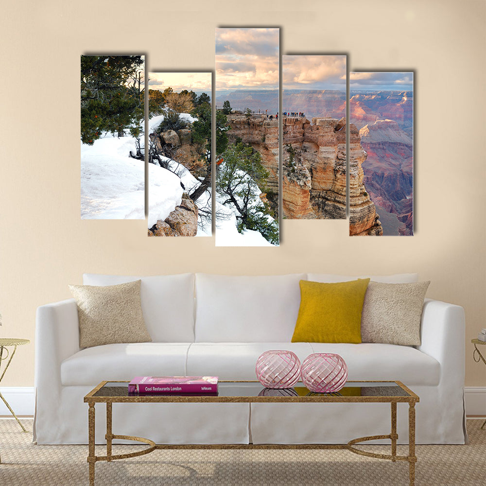 Grand Canyon panorama view in winter with snow and clear blue sky Multi panel canvas wall art