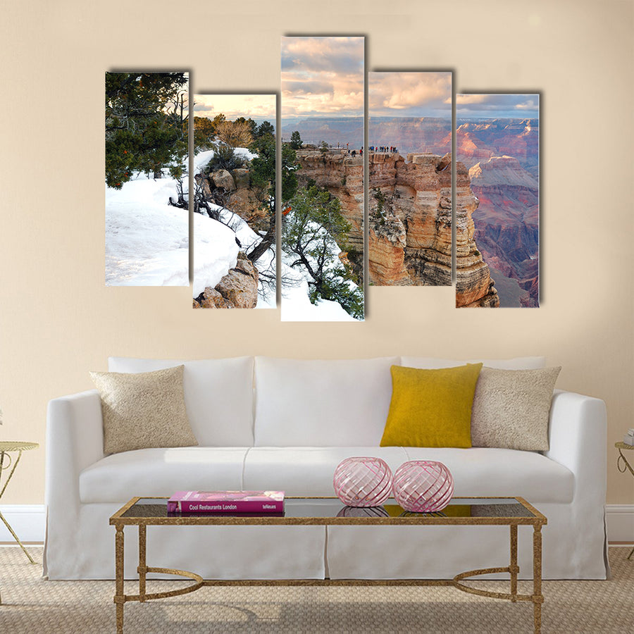 Grand Canyon panorama view in winter with snow and clear blue sky Multi panel canvas wall art