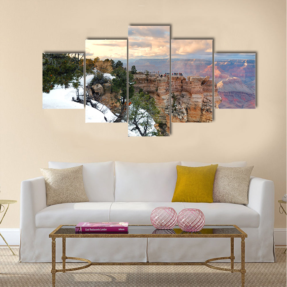 Grand Canyon panorama view in winter with snow and clear blue sky Multi panel canvas wall art