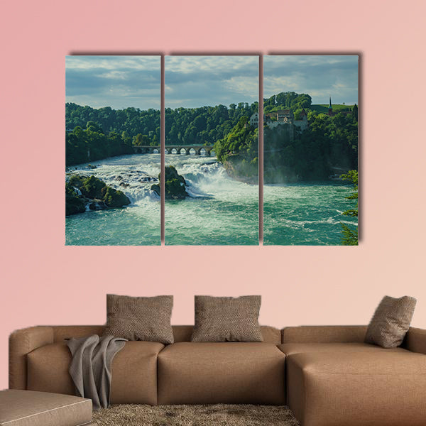 The biggest waterfall - Rhine Falls with Laufen Castle at Europe, Zurich, Switzerland Multi panel canvas wall art