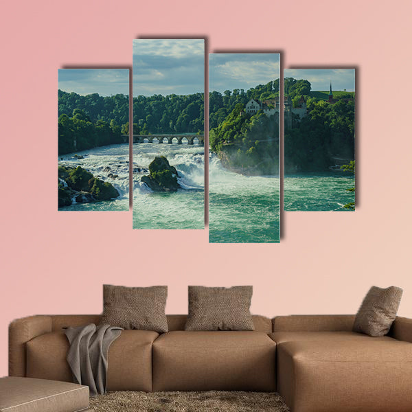 The biggest waterfall - Rhine Falls with Laufen Castle at Europe, Zurich, Switzerland Multi panel canvas wall art