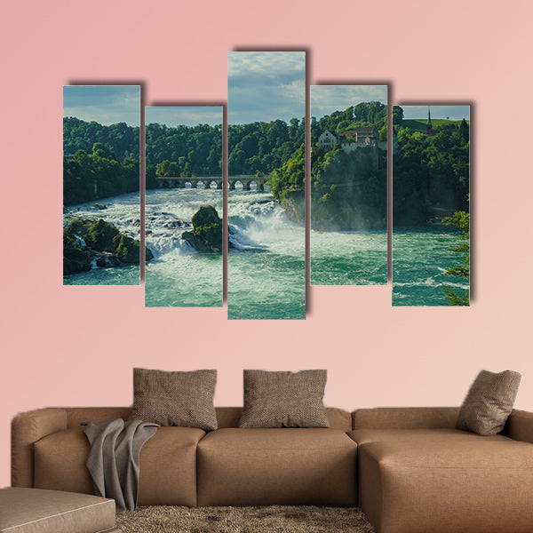 The biggest waterfall - Rhine Falls with Laufen Castle at Europe, Zurich, Switzerland Multi panel canvas wall art