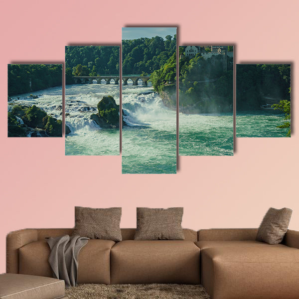 The biggest waterfall - Rhine Falls with Laufen Castle at Europe, Zurich, Switzerland Multi panel canvas wall art