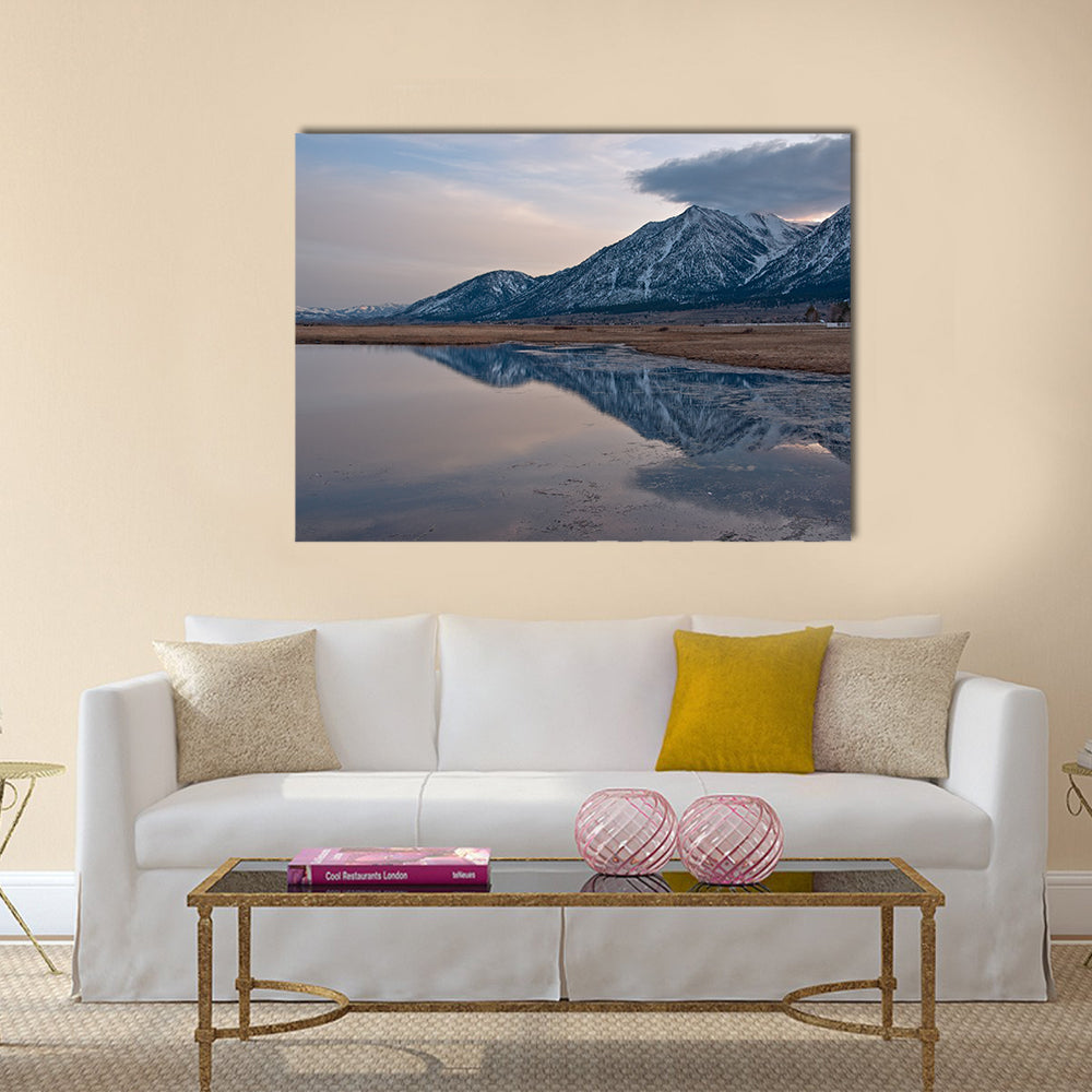 A reflection of Jobs Peak at sunset from Carson Valley, Nevada multi panel canvas wall art