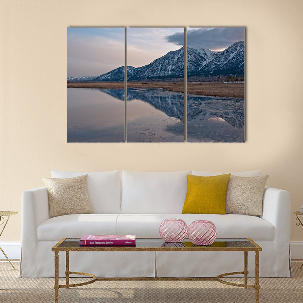 A reflection of Jobs Peak at sunset from Carson Valley, Nevada multi panel canvas wall art
