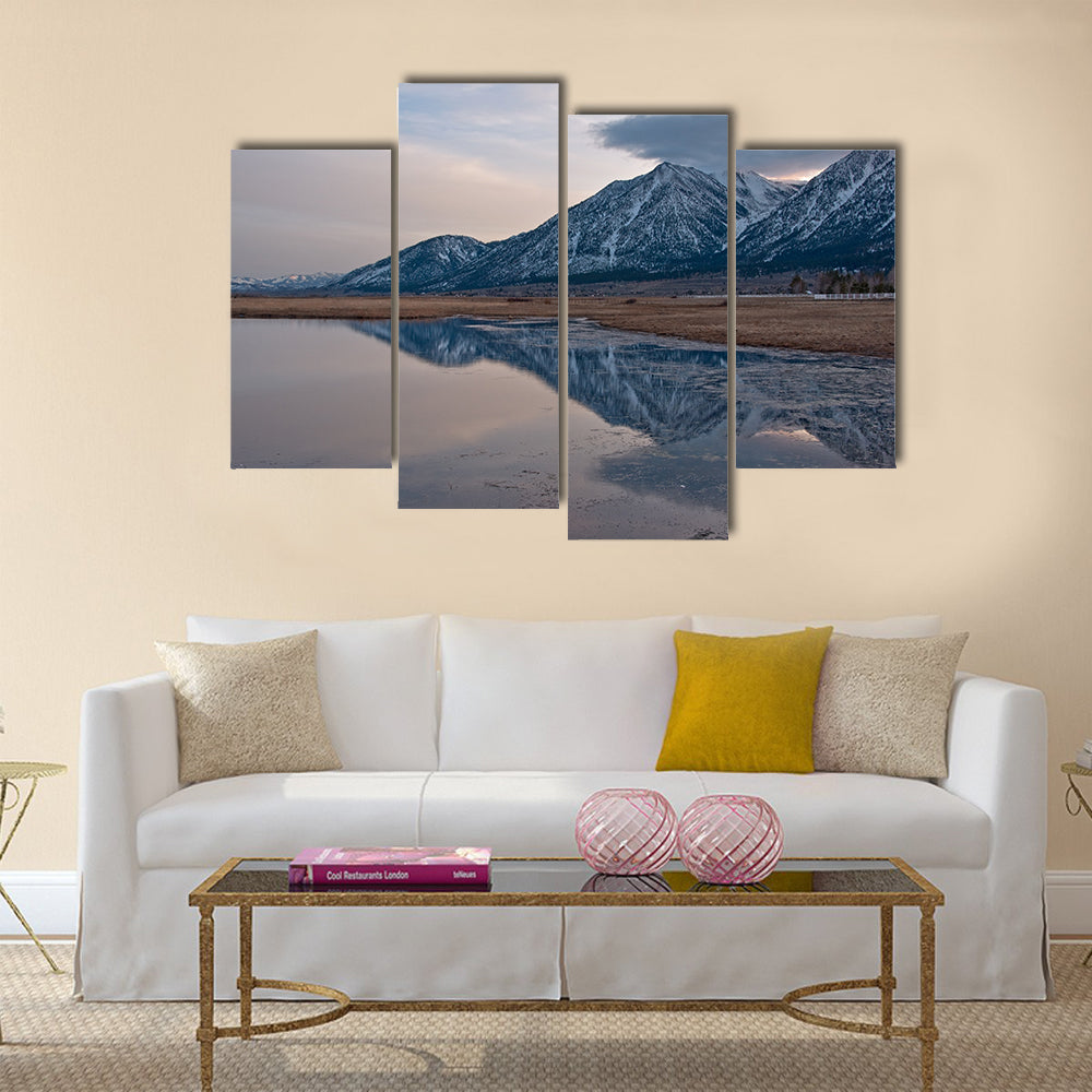 A reflection of Jobs Peak at sunset from Carson Valley, Nevada multi panel canvas wall art