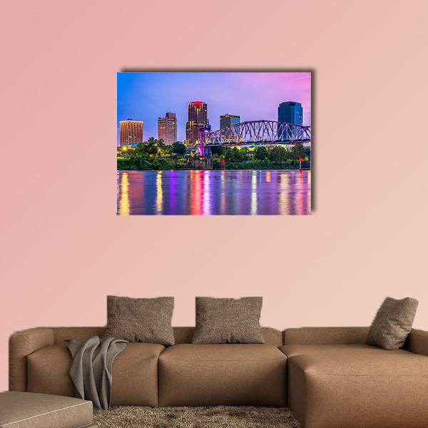 Little Rock, Arkansas, USA downtown skyline on the Arkansas River multi panel canvas wall art