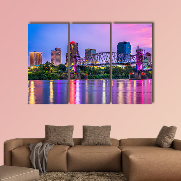 Little Rock, Arkansas, USA downtown skyline on the Arkansas River multi panel canvas wall art