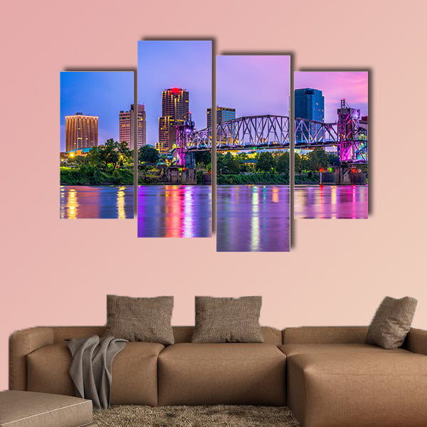 Little Rock, Arkansas, USA downtown skyline on the Arkansas River multi panel canvas wall art