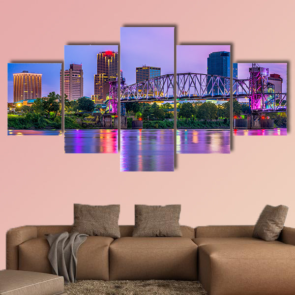 Little Rock, Arkansas, USA downtown skyline on the Arkansas River multi panel canvas wall art