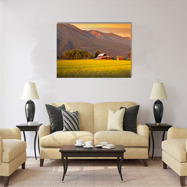 Rapeseed farm and barn Multi panel canvas wall art