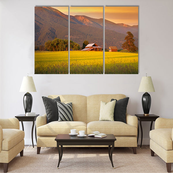 Rapeseed farm and barn Multi panel canvas wall art