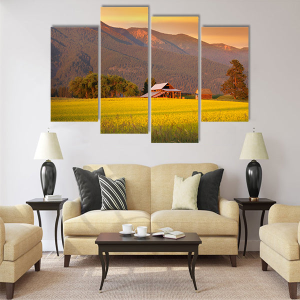Rapeseed farm and barn Multi panel canvas wall art