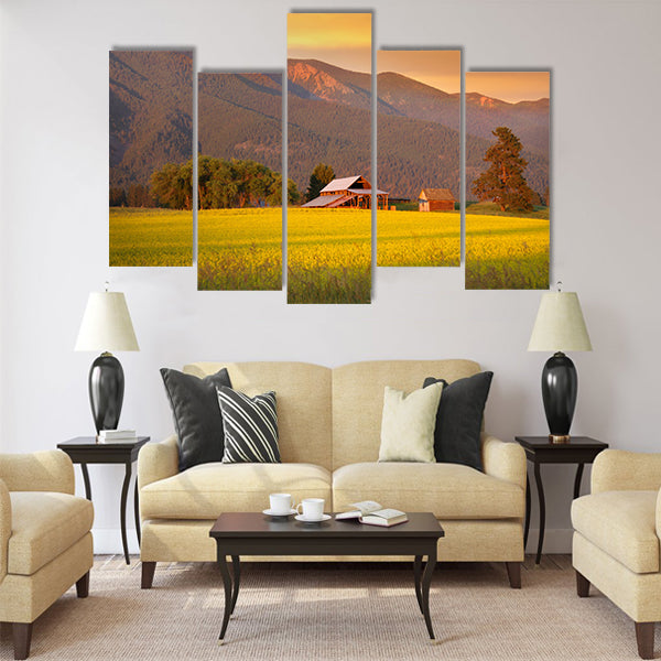 Rapeseed farm and barn Multi panel canvas wall art