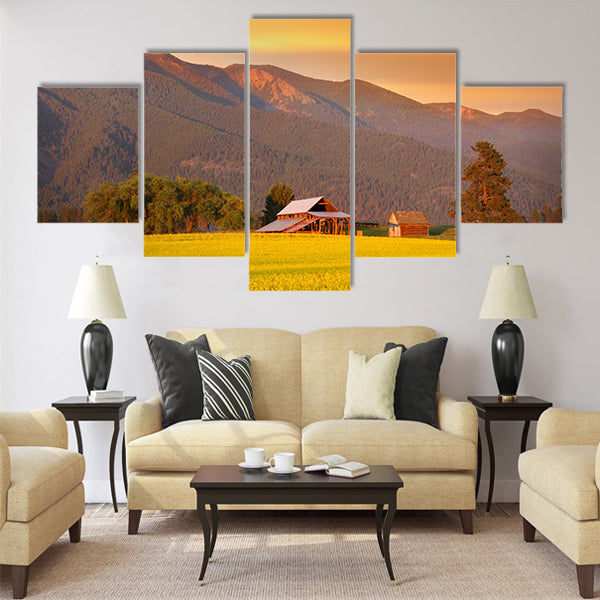 Rapeseed farm and barn Multi panel canvas wall art