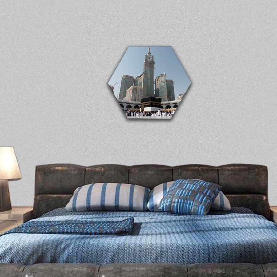 Holy Kaaba at daytime during Hajj hexagonal canvas wall art