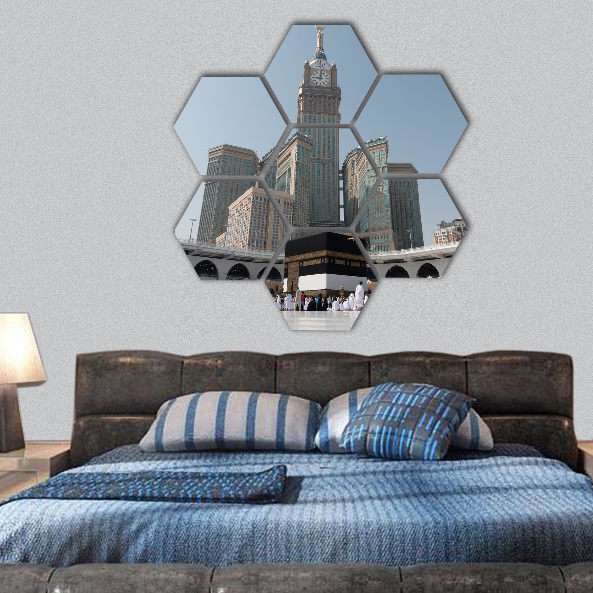 Holy Kaaba at daytime during Hajj hexagonal canvas wall art
