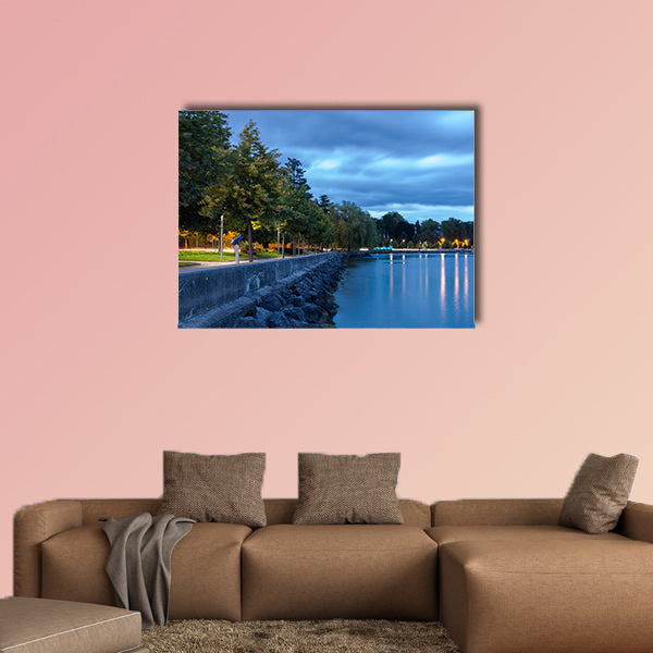Beautiful promenade near the Lake Leman multi panel canvas wall art