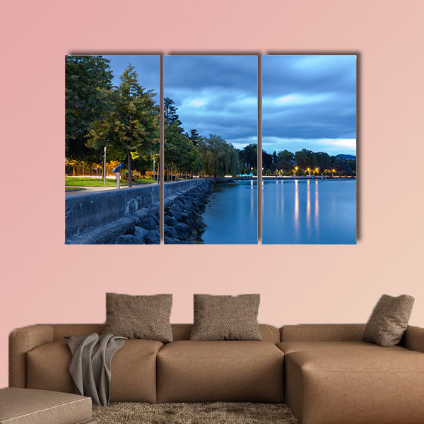 Beautiful promenade near the Lake Leman multi panel canvas wall art