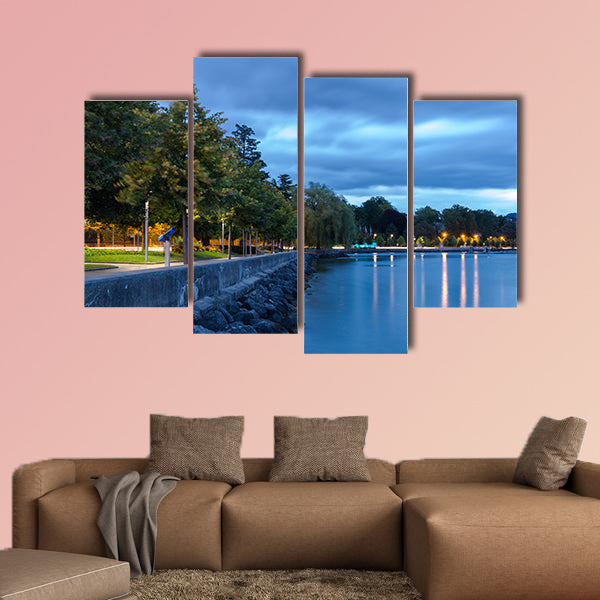 Beautiful promenade near the Lake Leman multi panel canvas wall art