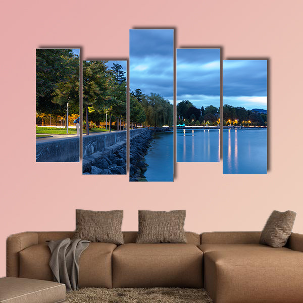 Beautiful promenade near the Lake Leman multi panel canvas wall art