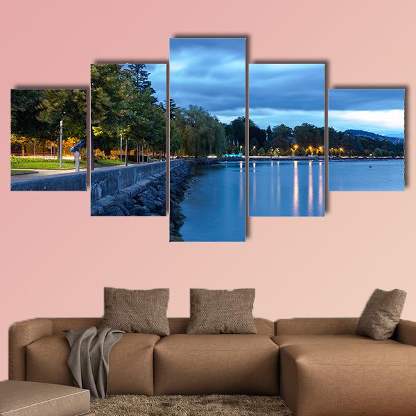 Beautiful promenade near the Lake Leman multi panel canvas wall art