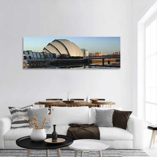 Glasgow's Armadillo in winter sunshine reflected off River Clyde Panoramic Canvas Wall Art