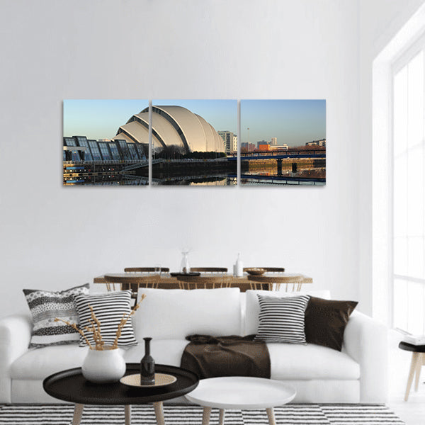 Glasgow's Armadillo in winter sunshine reflected off River Clyde Panoramic Canvas Wall Art