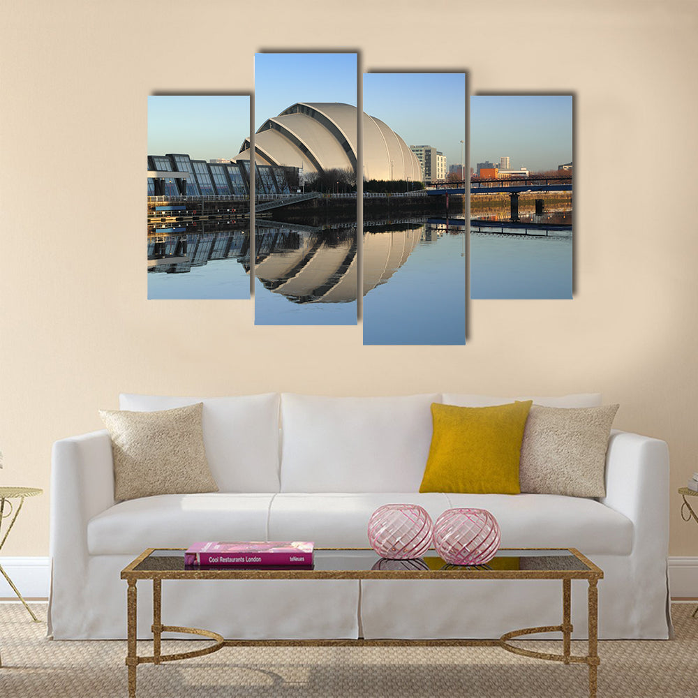 Glasgow's Armadillo in winter sunshine reflected off River Clyde, Multi Panel Canvas Wall Art